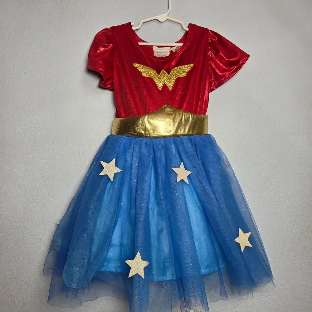 Pottery Barn Kids Wonder Woman Costume Dress Tutu Stars Red Blue Gold Size 4-6